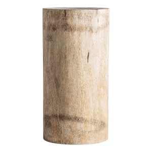 Mesa auxiliar Dhalje de estilo étnico, fabricado en madera suar en color marrón con acabado natural.