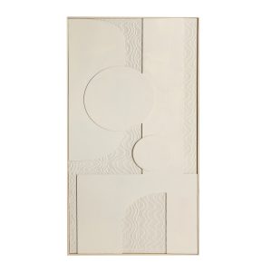 Cuadro Galeh de estilo contemporáneo, fabricado en lienzo en color arena, combinado con madera de pino en color marrón claro.