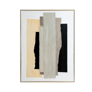 Cuadro Gioele de estilo contemporáneo, fabricado en lienzo en color tonos neutros, combinado con madera de pino en color marrón claro.