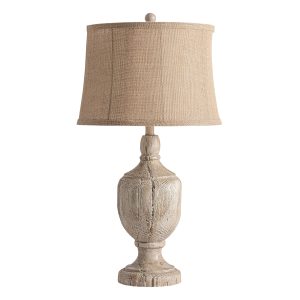 Lámpara de sobremesa Ocfen de estilo provenzal, fabricado en resina en color marrón con acabado envejecido, combinado con yute. Producto desmontable.