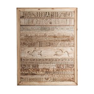 Panel decorativo Askale de estilo oriental, fabricado en madera de teka en color crema con acabado envejecido, combinado con madera de mango.