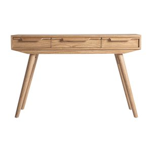 Escritorio Nyry de estilo nórdico, fabricado en madera mindi en color marrón. Producto desmontable.
