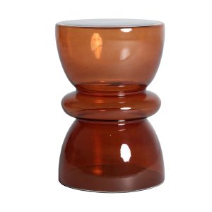 Mesa auxiliar Rustrel de estilo contemporáneo, fabricado en vidrio en color naranja con acabado traslúcido.