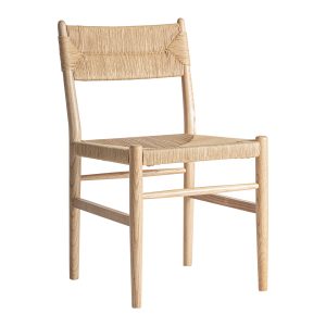 Silla Jaleha de estilo boho, fabricado en madera de olmo en color marrón claro, combinado con fibra natural.