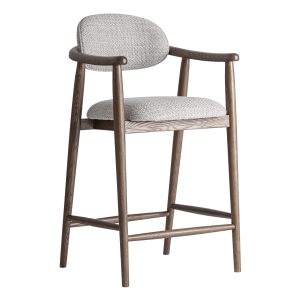 Taburete Ternat de estilo clásico, fabricado en poliéster en color gris, combinado con madera de fresno en color marrón.