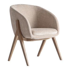 Silla Lupin de estilo contemporáneo, fabricado en poliéster en color beige, combinado con madera de fresno en color marrón.