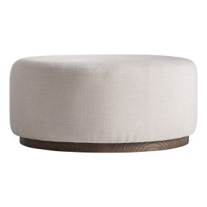 Reposapiés Dilbeek de estilo contemporáneo, fabricado en poliéster en color blanco roto, combinado con madera de fresno en color marrón.
