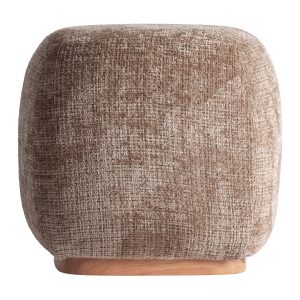 Reposapiés Calypso de estilo contemporáneo, fabricado en poliéster en color topo, combinado con madera contrachapada en color marrón claro con acabado natural y espuma.
