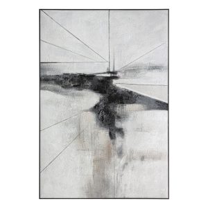Cuadro Bastian de estilo contemporáneo, fabricado en lienzo en color tonos neutros, combinado con madera de pino en color blanco.