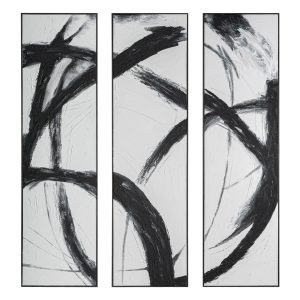 Cuadro j 3 Orion de estilo contemporáneo, fabricado en lienzo en color negro, combinado con madera de pino en color negro.