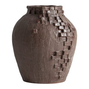 Jarrón Henar de estilo contemporáneo, fabricado en cerámica en color marrón.