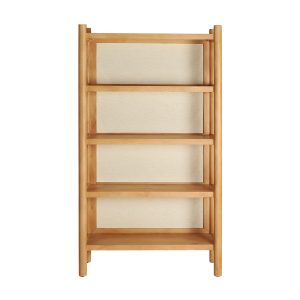 Librería Lattes de estilo nórdico, fabricado en madera de mango en color marrón, combinado con bambú en color beige y madera dm en color marrón.