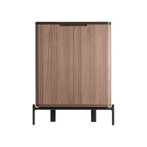 Armario Saillon de estilo contemporáneo, fabricado en madera dm en color marrón, combinado con madera nogal en color negro y cristal en color beige con acabado templado. Producto desmontable.