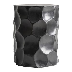 Taburete Kialeh de estilo étnico, fabricado en madera suar en color negro.