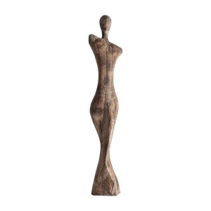 Escultura pie Anubis de estilo contemporáneo, fabricado en madera suar en color arena.