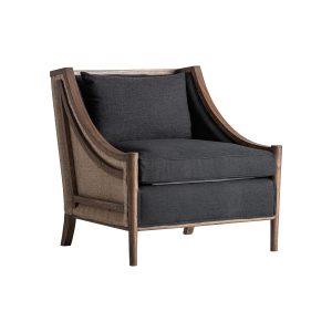 Sillón Seyches de estilo clásico, fabricado en madera mindi en color marrón, combinado con poliéster en color azul petroleo. Producto desenfundable.