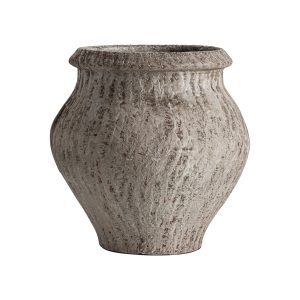 Tinaja Ninhae de estilo clásico, fabricado en terracota en color gris con acabado envejecido.