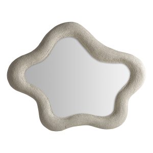 Espejo Saham de estilo moderno, fabricado en resina en color beige, combinado con espejo.