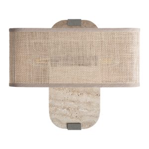 Aplique Absco de estilo contemporáneo, fabricado en mármol en color beige, combinado con hierro en color negro y poliéster en color beige. Producto desmontable.