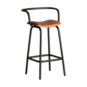 Taburete chadron de estilo vintage, fabricado en hierro en color marrón, combinado con cuero. Producto plegable.
