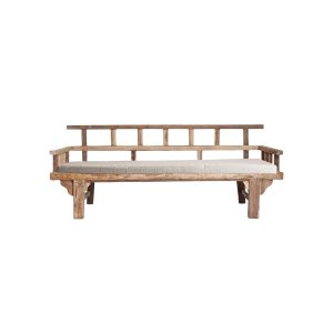 Cama Anvin de estilo étnico, fabricado en madera de teka en color marrón, combinado con tela hidrófuga.