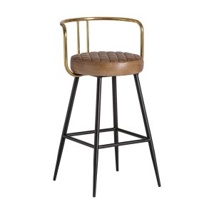 Taburete Elkins de estilo vintage, fabricado en hierro en color marrón, combinado con piel. Producto desmontable.