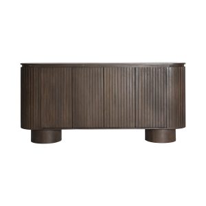 Aparador oval kolga de estilo art deco, fabricado en madera de mango en color marrón. Producto desmontable.