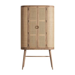 Armario beckley de estilo contemporáneo, fabricado en madera de mango en color marrón, combinado con mimbre en color marrón claro. Producto desmontable.