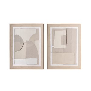 Cuadro j 2 Daray de estilo contemporáneo, fabricado en lienzo en color tonos neutros con acabado artesanal, combinado con madera de pino en color marrón.