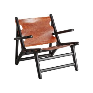 Sillón bourthes de estilo vintage, fabricado en madera de mango en color negro, combinado con piel en color marrón.