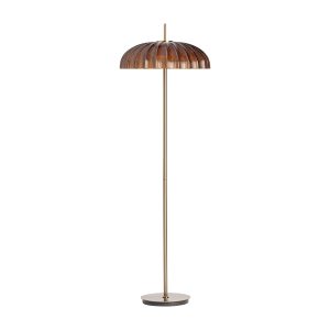 Lámpara de pie Amberis de estilo art deco, fabricado en cristal en color marrón oro, combinado con acero en color oro. Producto desmontable.