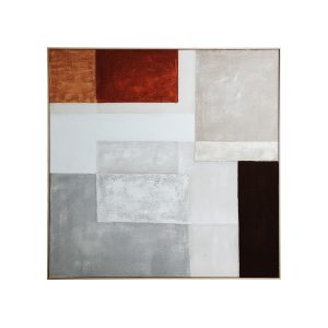 Cuadro cuadrado malih de estilo contemporáneo, fabricado en lienzo en color tonos en marrón con acabado artesanal, combinado con madera de pino en color marrón.