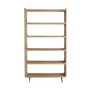 Estanteria Alassio de estilo nórdico, fabricado en madera de mango en color marrón claro, combinado con hierro en color negro y madera dm en color marrón claro.