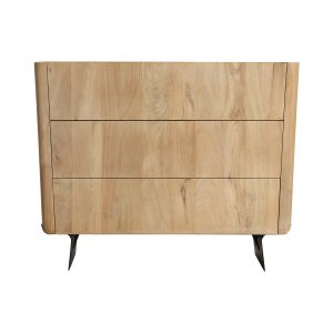 Cómoda Alassio de estilo nórdico, fabricado en madera de mango en color marrón claro, combinado con hierro en color negro y madera dm en color marrón claro.