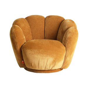 Sofá modular Zalec de estilo contemporáneo, fabricado en poliéster en color ocre, combinado con espuma y madera. Producto desmontable.