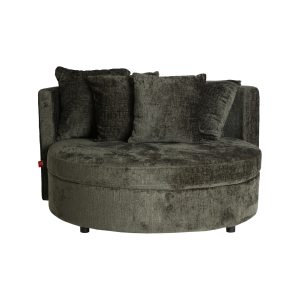 Sofá Weiz de estilo contemporáneo, fabricado en poliéster en color verde, combinado con espuma y madera en color negra. Producto desenfundable.