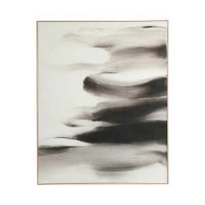 Cuadro Dean de estilo contemporáneo, fabricado en lienzo en color tonos neutros, combinado con madera de pino en color blanco.