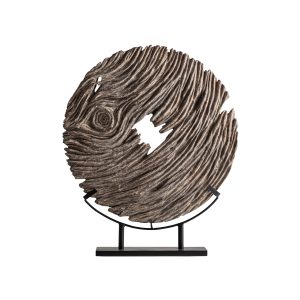 Escultura pie Ramesh de estilo étnico, fabricado en madera suar en color marrón, combinado con hierro en color negro. Producto desmontable.