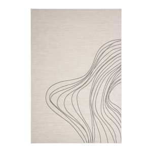Alfombra Zaira de estilo contemporáneo, fabricado en viscosa en color beige, combinado con viscosa en color gris.