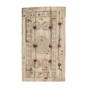 Panel decorativo Askale de estilo étnico, fabricado en madera de teka en color marrón con acabado envejecido.