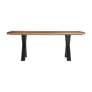 Mesa comedor Gard de estilo industrial, fabricado en madera de mango en color negro, combinado con hierro en color natural. Producto desmontable.