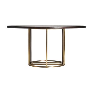 Mesa comedor leira de estilo art deco, fabricado en acero en color oro, combinado con madera dm en color marrón. Producto desmontable.