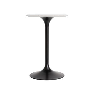 Mesa bar perrier de estilo art deco, fabricado en porcelánico en color blanco, combinado con acero en color negro. Producto desmontable.