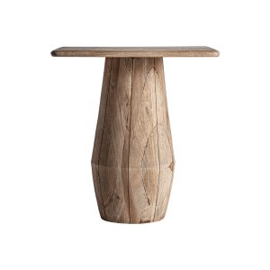 Mesa auxiliar jacquard de estilo contemporáneo, fabricado en madera de mango en color marrón claro. Producto desmontable.