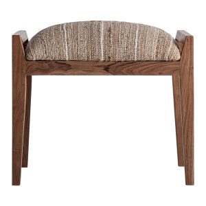 Reposapiés Nitesh de estilo boho, fabricado en madera de mango en color marrón, combinado con yute en color beige y algodón en color beige.