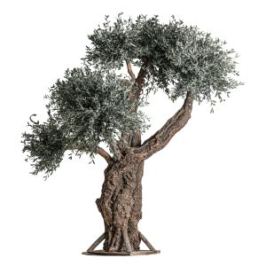 Planta Olivo de estilo clásico, fabricado en madera en color marrón, combinado con plástico en color marrón y fibra natural en color verde. Producto desmontable.