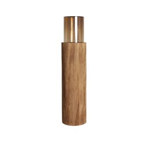 Portavela Marsac de estilo contemporáneo, fabricado en madera de mango en color marrón, combinado con vidrio en color marrón con acabado ahumado. Producto desmontable.