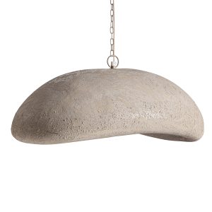Lámpara de colgar Leslaw de estilo contemporáneo, fabricado en papel maché en color beige, combinado con hierro en color oro.