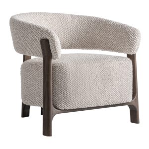 Sillón Kelan de estilo contemporáneo, fabricado en madera de fresno en color marrón, combinado con poliéster en color blanco roto y espuma.