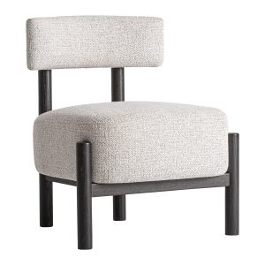 Sillón Sindhu de estilo contemporáneo, fabricado en madera de fresno en color negro, combinado con poliéster en color blanco roto y espuma.